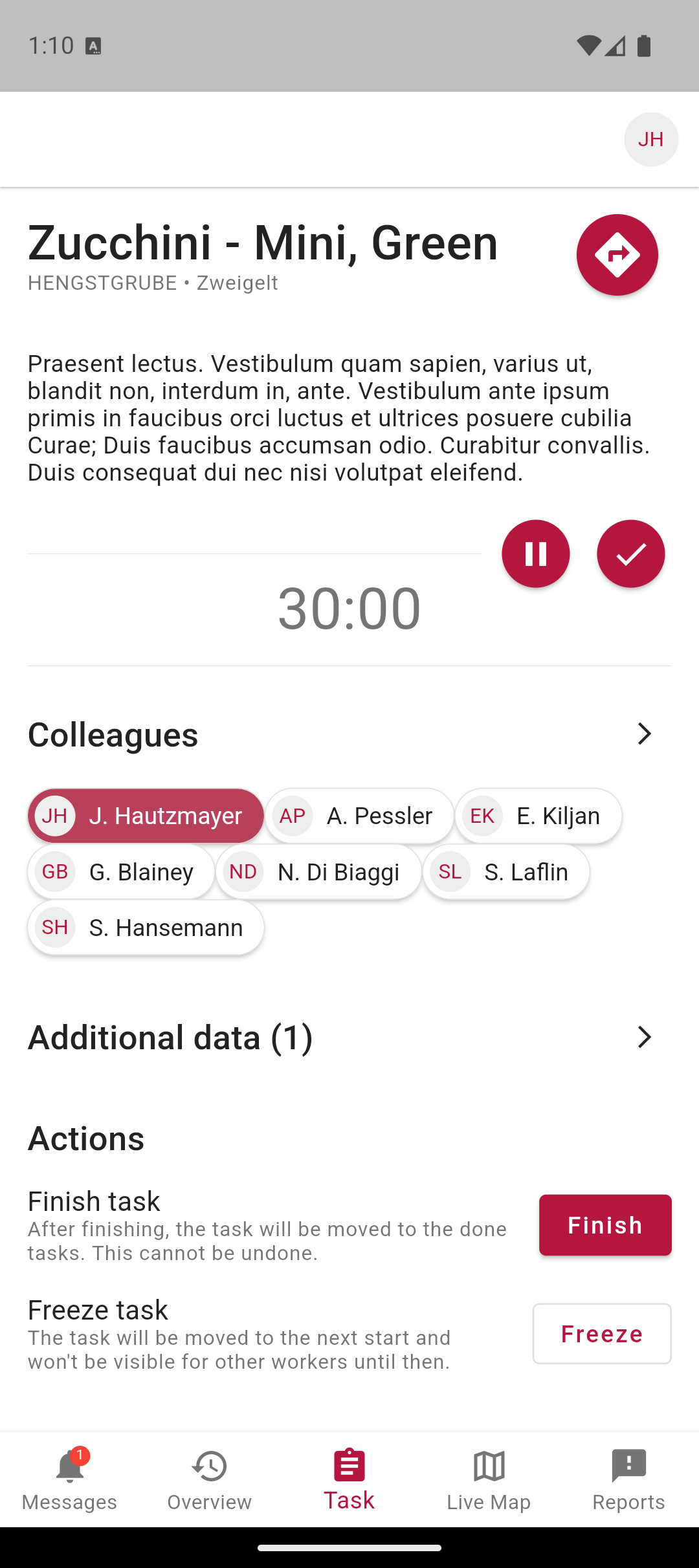 Selbe Aufgabe wie zuvor, aber statt Start-Symbol jetzt ein Pause-Symbol — das Tracking läuft.