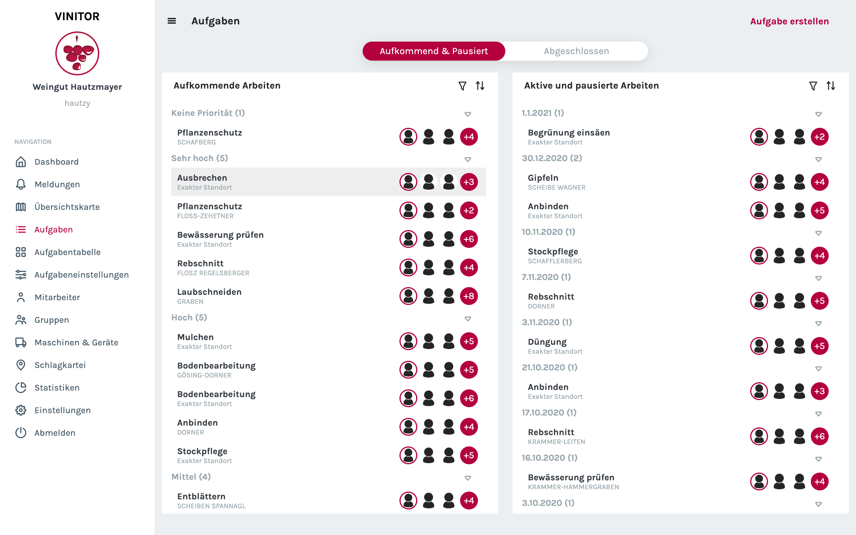 GPS-Pause, Aufgabenpriorität & EAMA-Import