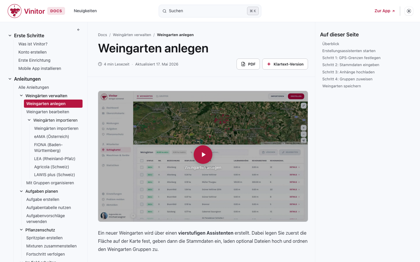 Anleitung: Weingarten anlegen — Schritt-für-Schritt mit Video und Screenshots
